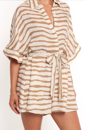 Peppiatt Batwing Playsuit – Tan Stripe