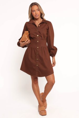 Phoenix Long Sleeve Mini Dress – Brown Denim