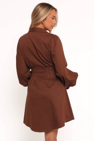 Phoenix Long Sleeve Mini Dress – Brown Denim
