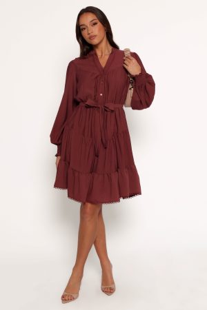 Pierce Long Sleeve Mini Dress – Dark Wine