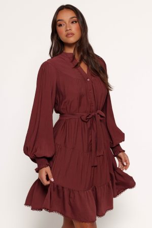 Pierce Long Sleeve Mini Dress – Dark Wine