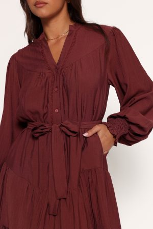 Pierce Long Sleeve Mini Dress – Dark Wine