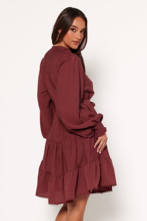 Pierce Long Sleeve Mini Dress – Dark Wine
