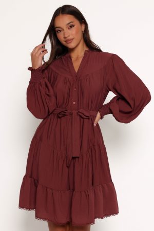 Pierce Long Sleeve Mini Dress – Dark Wine