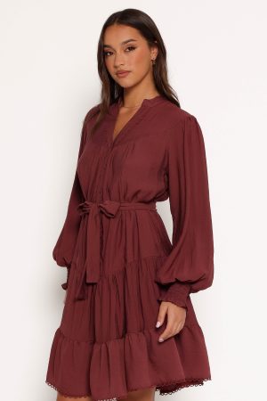 Pierce Long Sleeve Mini Dress – Dark Wine