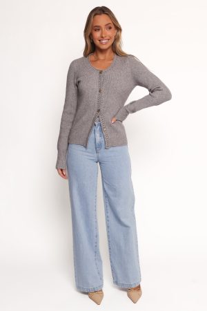 Quay Button Front Cardigan – Heather Grey