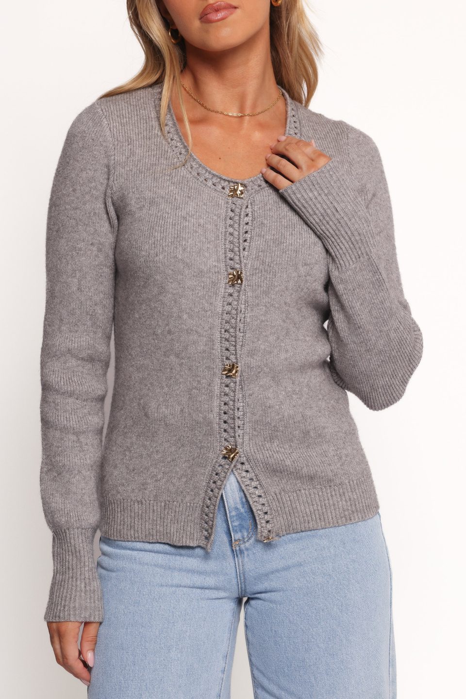 Quay Button Front Cardigan - Heather Grey