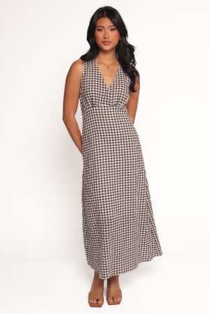 Queenie Midi Dress – Brown Gingham