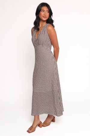 Queenie Midi Dress – Brown Gingham
