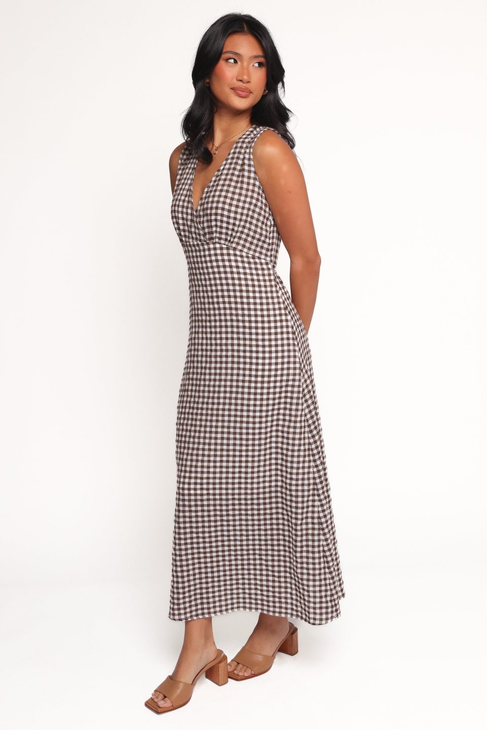 Queenie Midi Dress - Brown Gingham