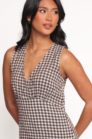 Queenie Midi Dress – Brown Gingham