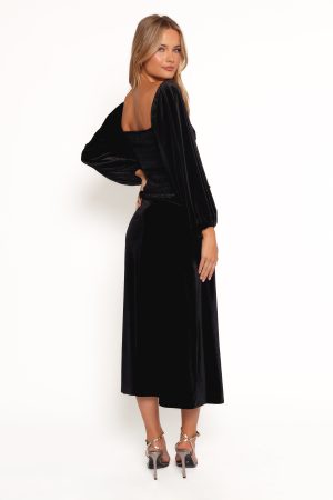 Raelynn Velvet Midi Skirt – Black