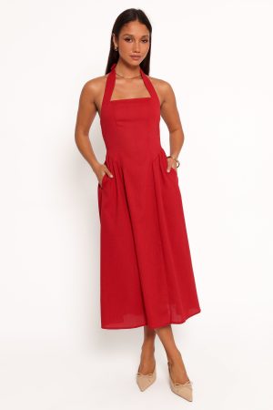 Ramona Halterneck Midi Dress – Red