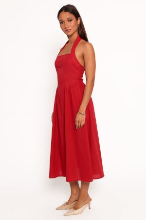 Ramona Halterneck Midi Dress – Red