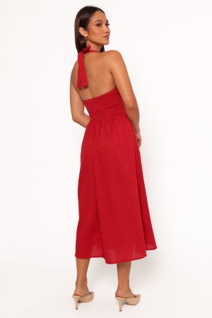 Ramona Halterneck Midi Dress – Red