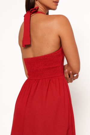 Ramona Halterneck Midi Dress – Red