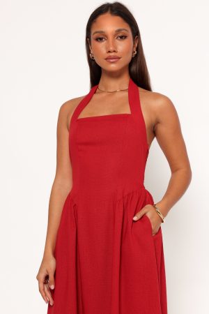 Ramona Halterneck Midi Dress – Red