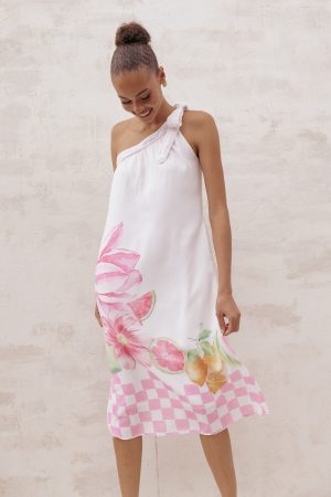 Reagan One Shoulder Midi Dress – Pink