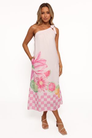 Reagan One Shoulder Midi Dress – Pink
