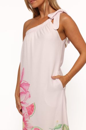 Reagan One Shoulder Midi Dress – Pink