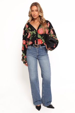 Reeva Button Front Floral Cardigan – Black Floral