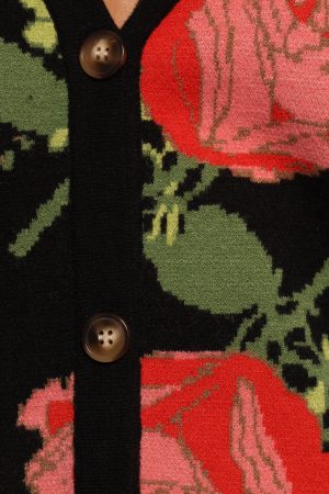Reeva Button Front Floral Cardigan – Black Floral
