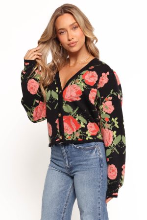 Reeva Button Front Floral Cardigan – Black Floral