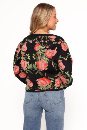 Reeva Button Front Floral Cardigan – Black Floral
