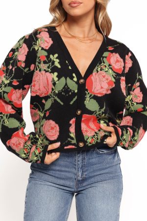 Reeva Button Front Floral Cardigan – Black Floral