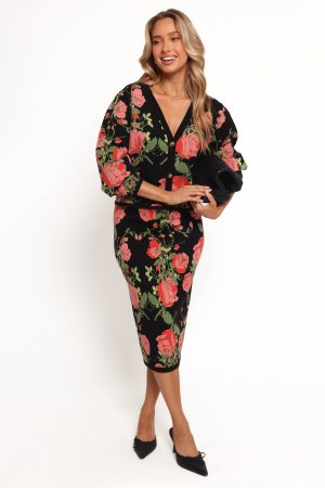 Reeva Button Front Floral Cardigan – Black Floral