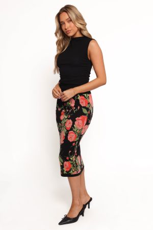 Reeva Knit Skirt – Black Floral