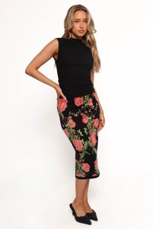 Reeva Knit Skirt – Black Floral