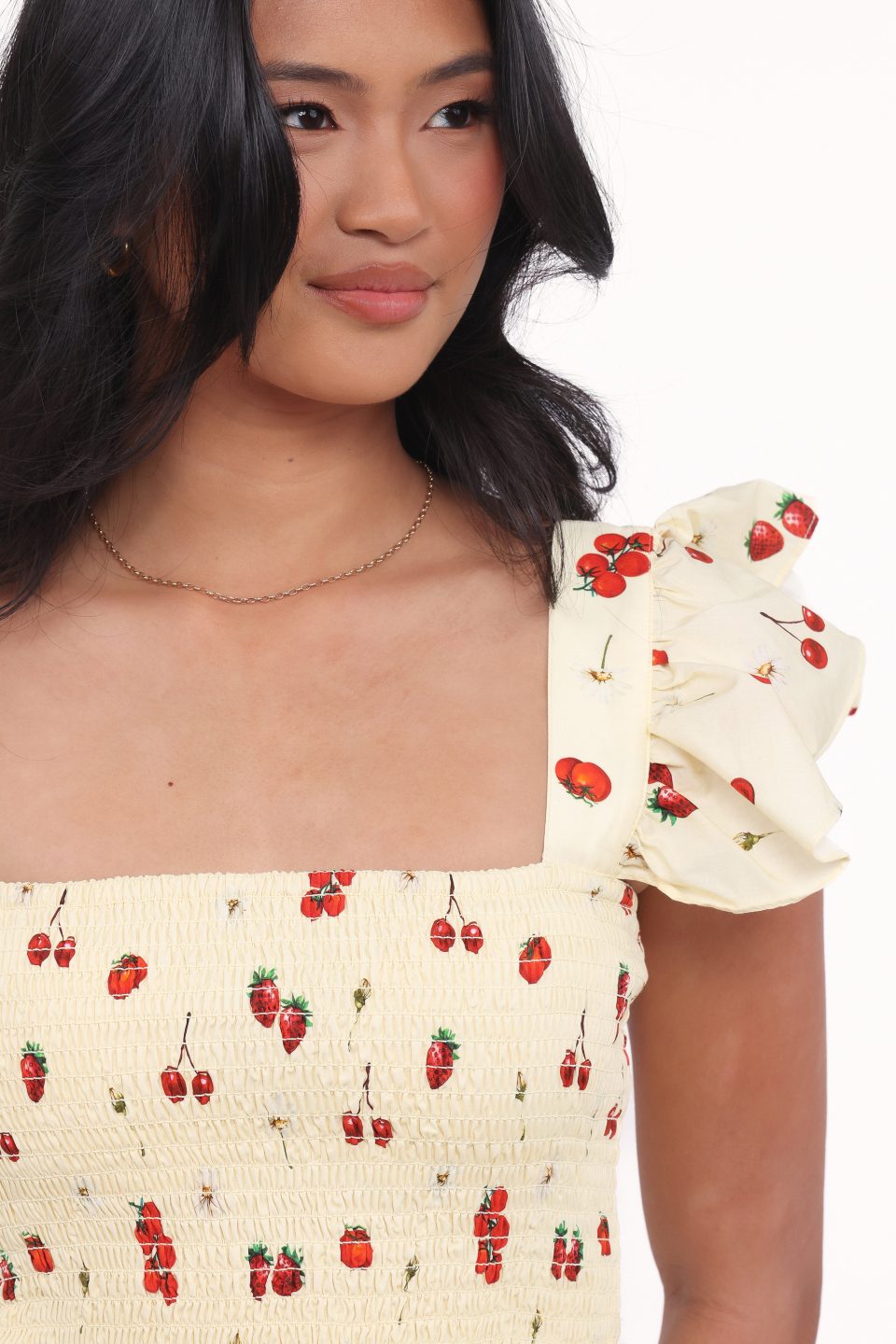 Remira Smocked Ruffle Top - Yellow Cherry