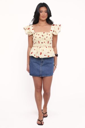 Remira Smocked Ruffle Top – Yellow Cherry