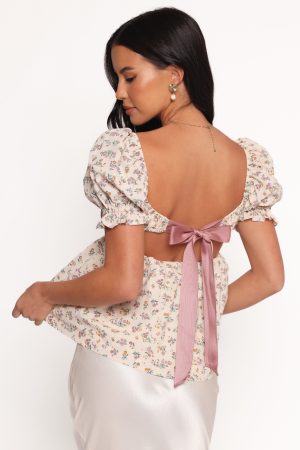 Rhiannon Bow Back Top – Cream Multi Floral