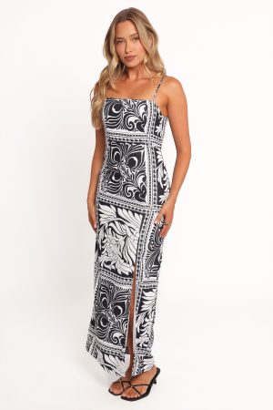 Riley Printed Midi Dress – Black