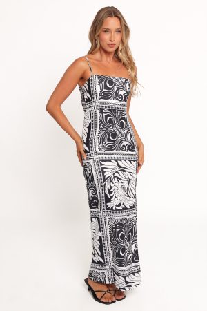 Riley Printed Midi Dress – Black