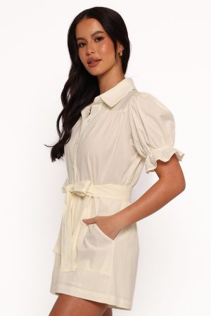 Riley Waist Tie Romper – Cream