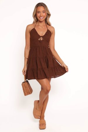 Rilie Halterneck Mini Dress – Brown