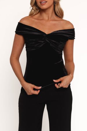 Rita Velvet Off Shoulder Top – Black