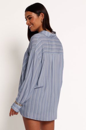 Rixo Button Down Top – Blue Stripe