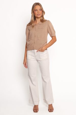 Roman Button Front Cardigan – Beige