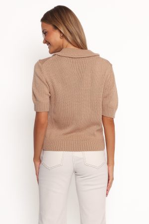 Roman Button Front Cardigan – Beige