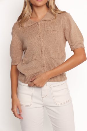 Roman Button Front Cardigan – Beige