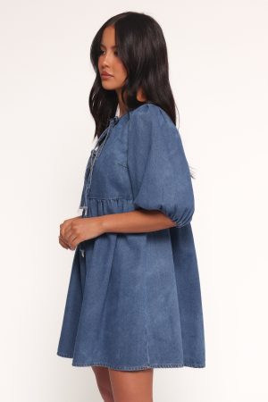 Romana Tie Front Mini Dress – Dark Denim