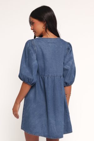 Romana Tie Front Mini Dress – Dark Denim