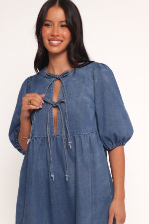 Romana Tie Front Mini Dress – Dark Denim