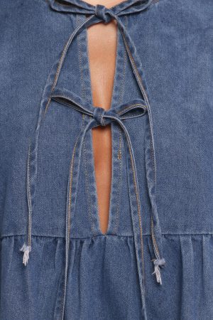 Romana Tie Front Mini Dress – Dark Denim