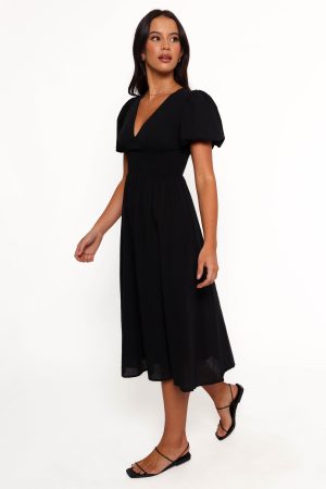 Ronnie Short Sleeve Midi Dress – Black