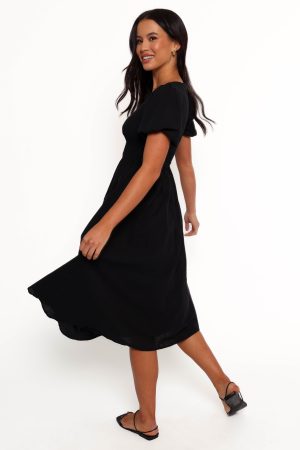 Ronnie Short Sleeve Midi Dress – Black